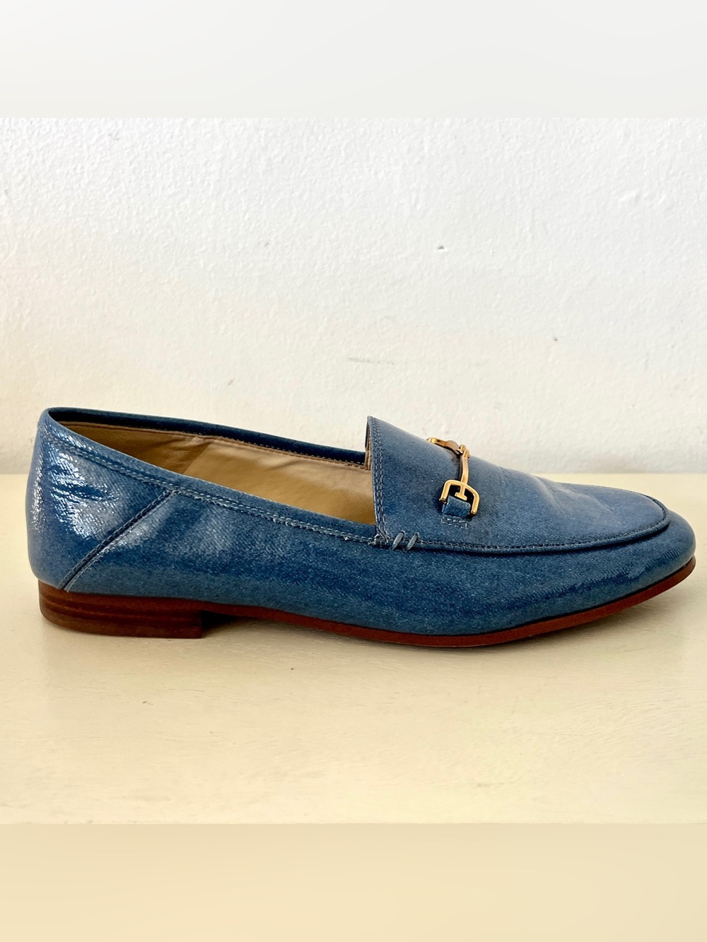 Sam Edelman Loraine Denim Blue Patent Leather Horsebit Loafers - Picture 4 of 8